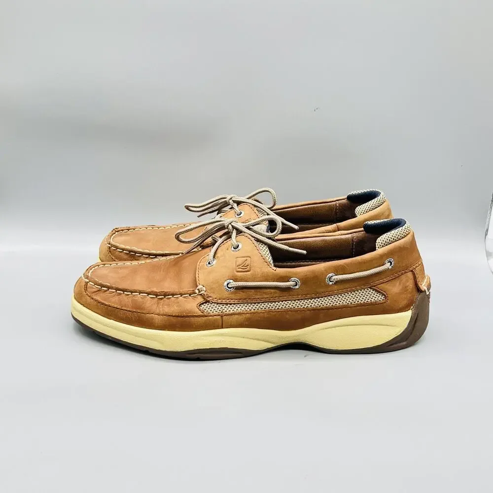 Sperry Shoes Men 13 Brown Leather Top Sider Lanyard Boat Deck Moc Toe Casual